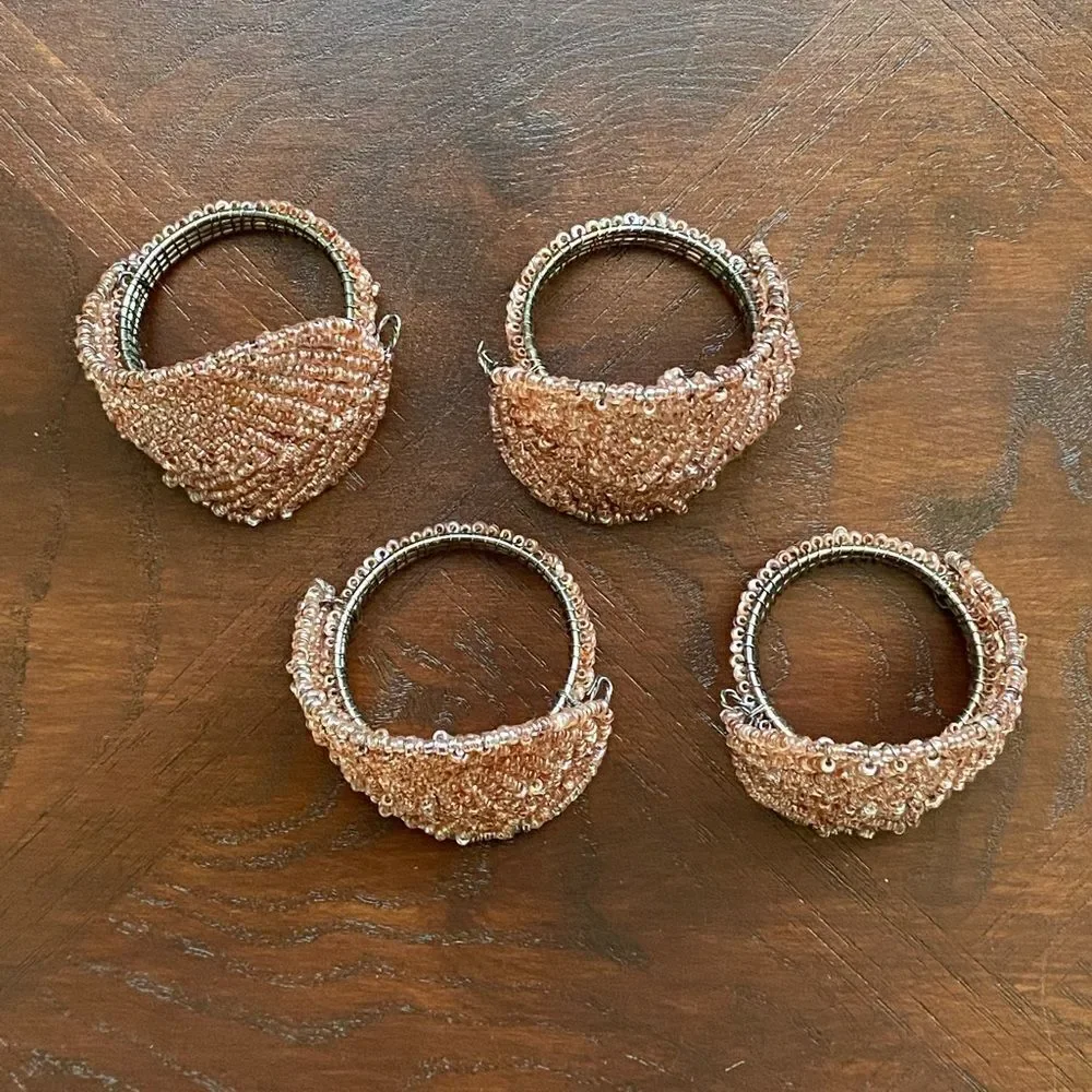 Pier 1 Vintage Beaded Napkin Rings Set Of 4